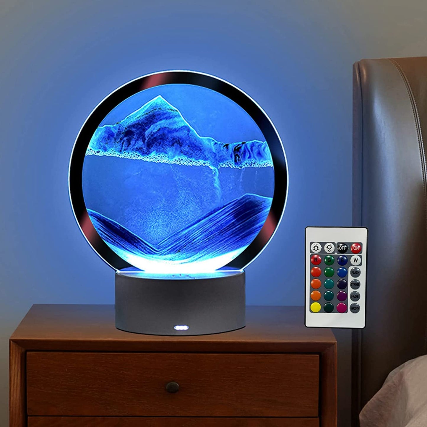 rysnwsu Moving Sand Art – Round Glass 3D Deep Sea Sandscape in Motion (Blue)