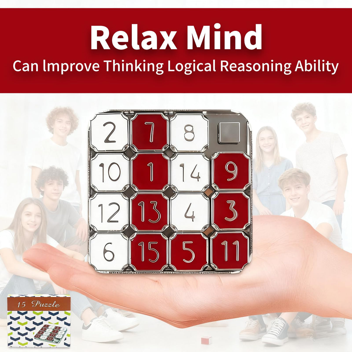 Rytopt Slide Puzzle for Adults – Red & White 15-Grid Number Puzzle | Durable Metal Brain Teaser