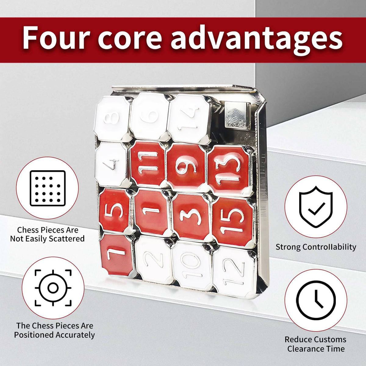 Rytopt Slide Puzzle for Adults – Red & White 15-Grid Number Puzzle | Durable Metal Brain Teaser