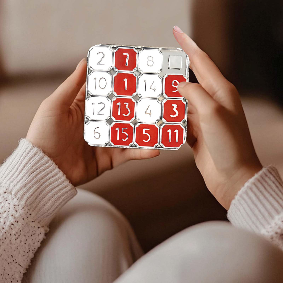 Rytopt Slide Puzzle for Adults – Red & White 15-Grid Number Puzzle | Durable Metal Brain Teaser