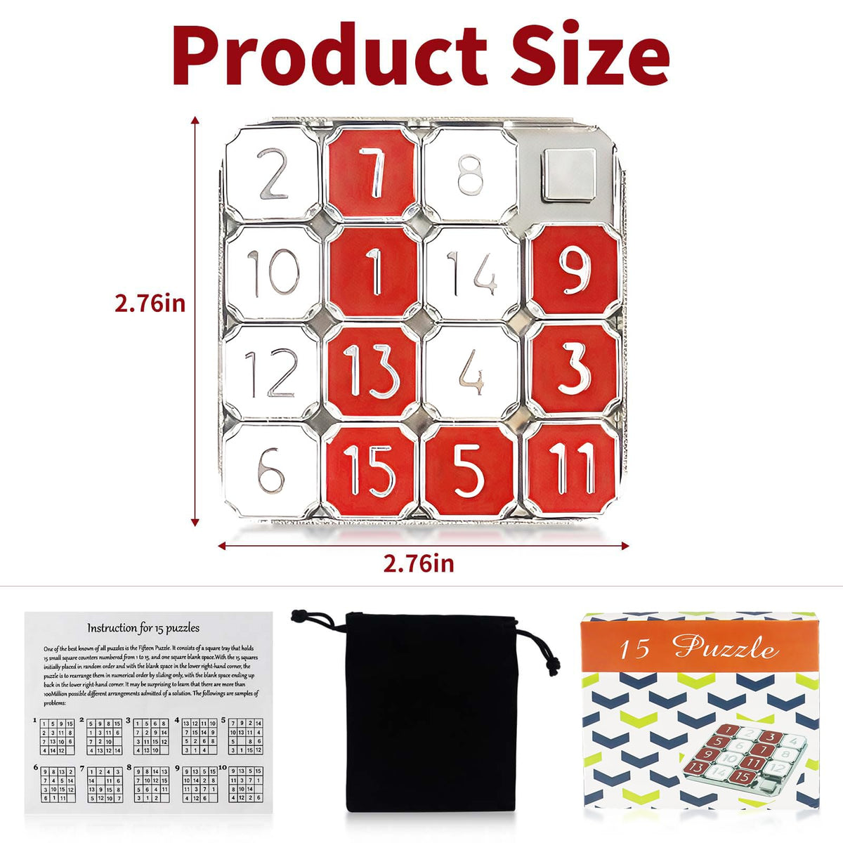 Rytopt Slide Puzzle for Adults – Red & White 15-Grid Number Puzzle | Durable Metal Brain Teaser