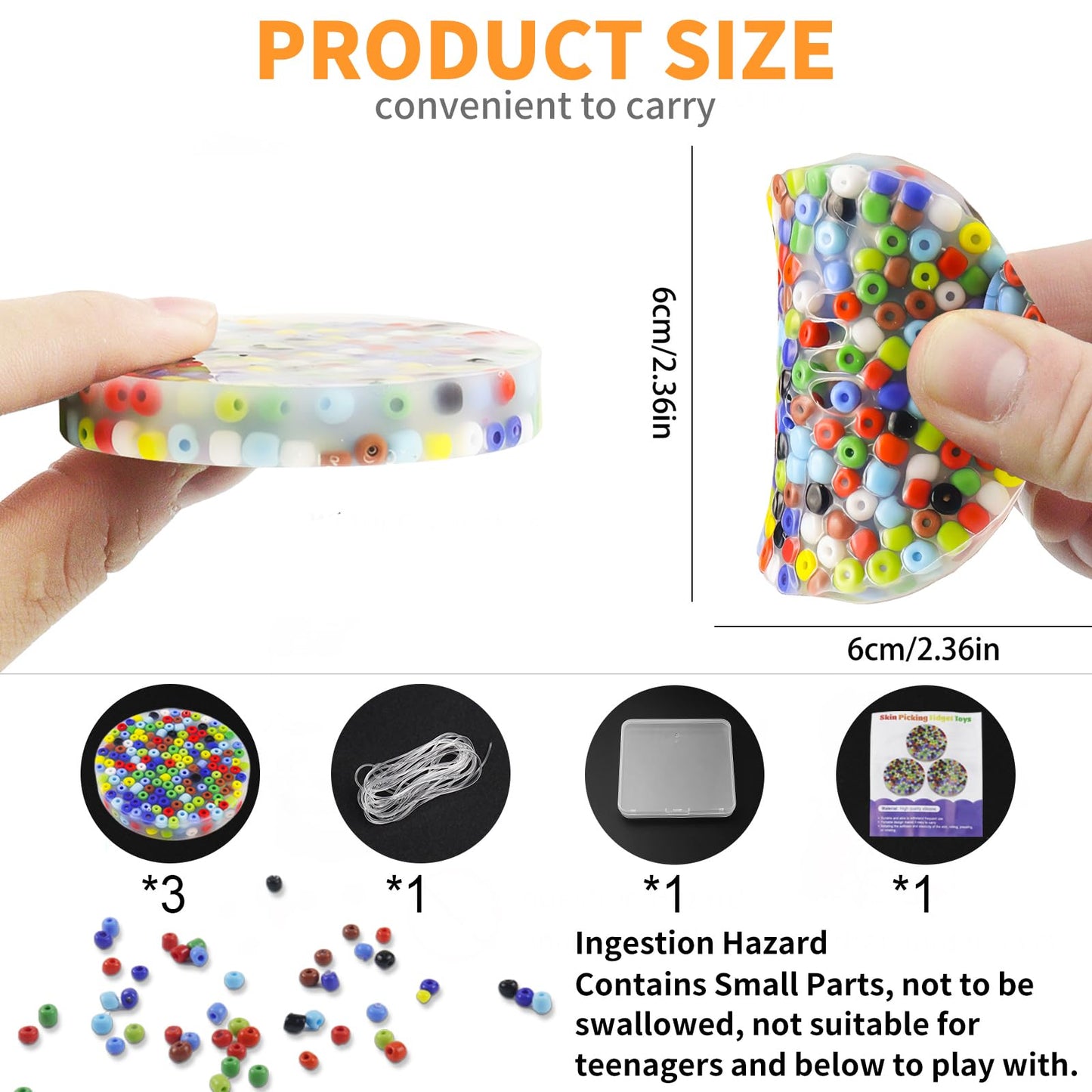 rytopt 3Pcs Skin Picking Fidget Toys – Picking Pad & DIY Bracelet (6cm/2.93in) | Adults, Stocking Stuffers