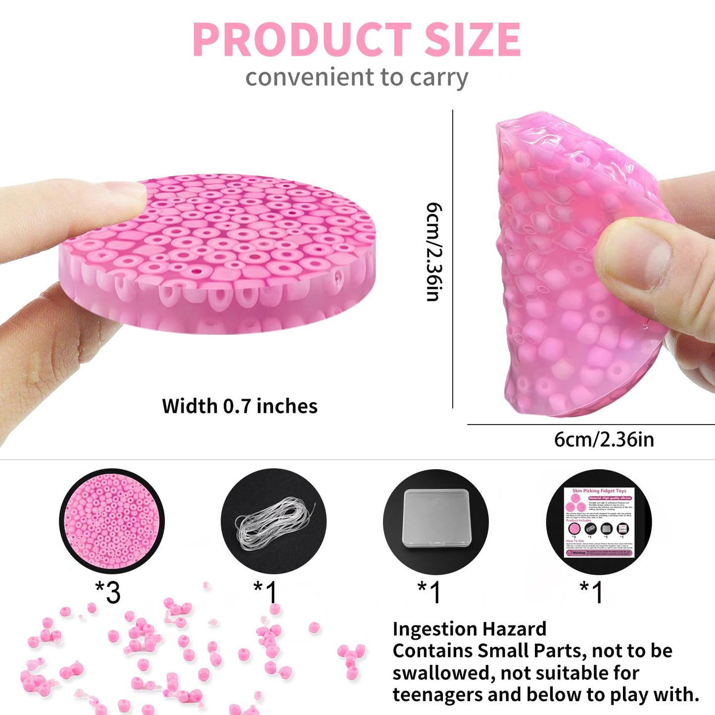 Rytopt 3Pcs Skin Picking Fidget Toys – Portable Pink Fidget Set for Adults (6cm/2.93in)
