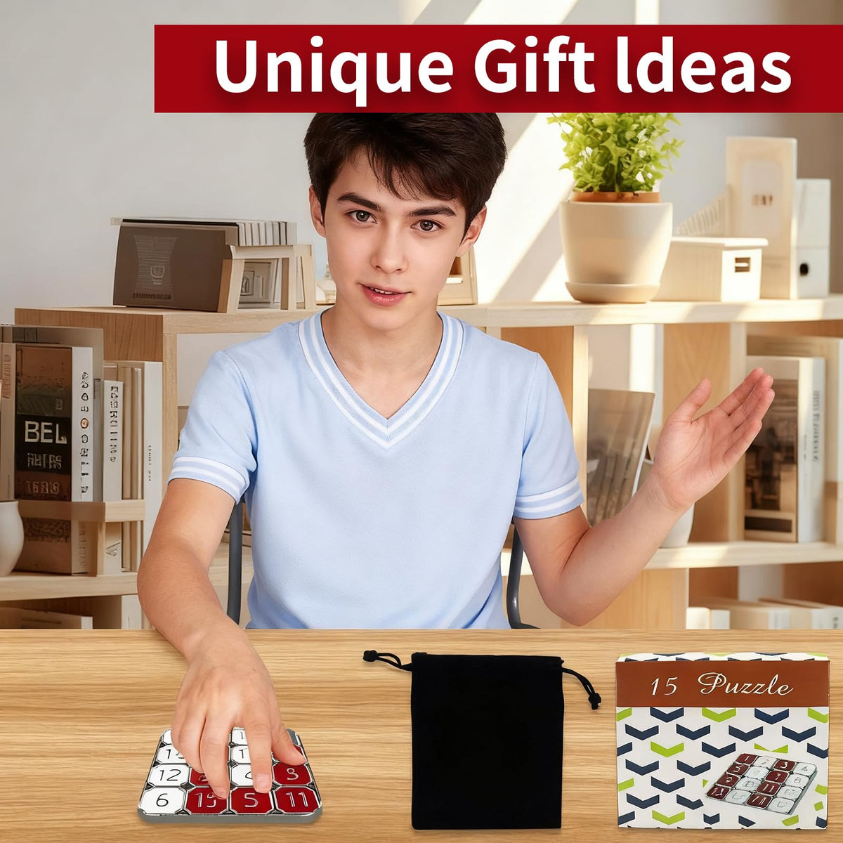 Rytopt Slide Puzzle for Adults – Red & White 15-Grid Number Puzzle | Durable Metal Brain Teaser