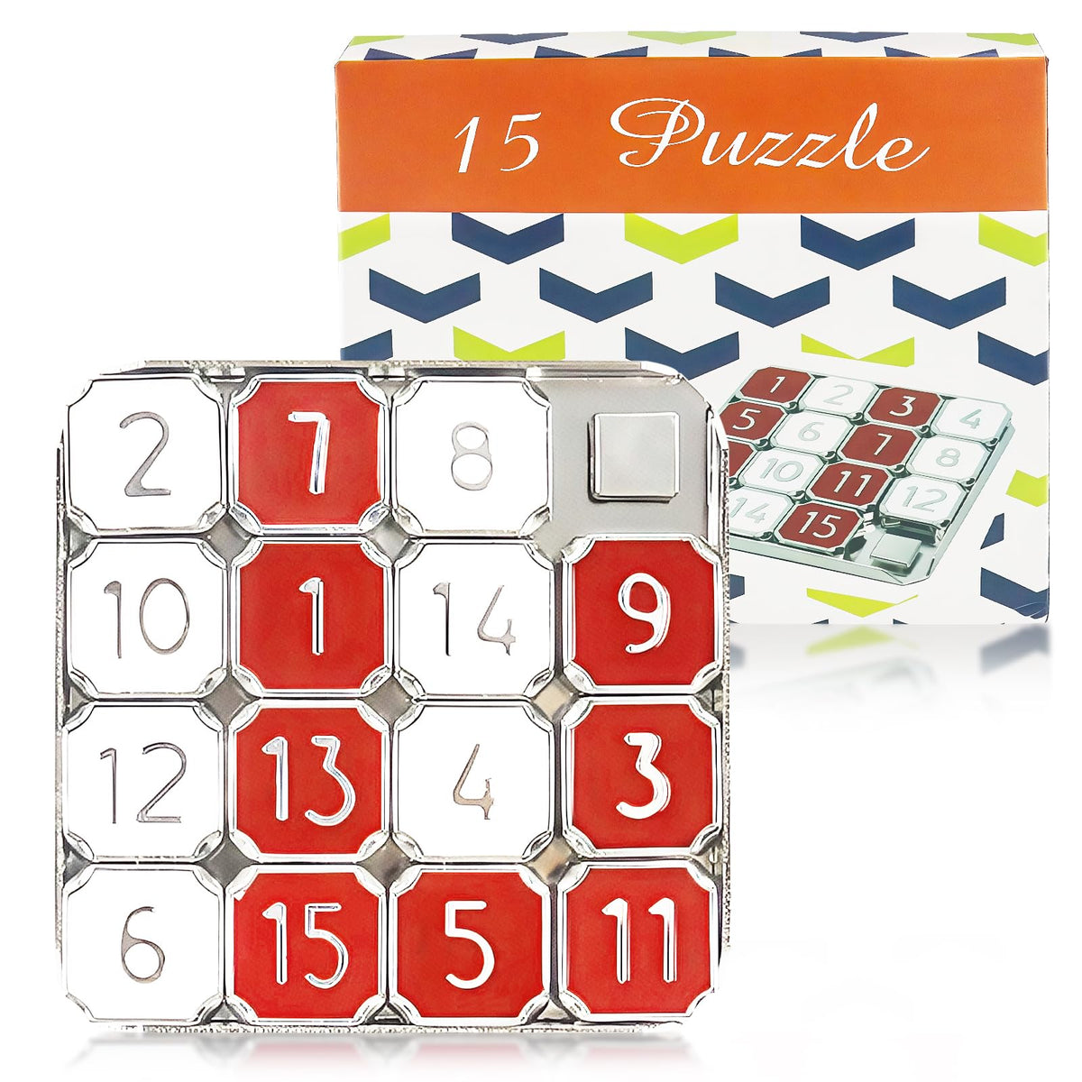 Rytopt Slide Puzzle for Adults – Red & White 15-Grid Number Puzzle | Durable Metal Brain Teaser