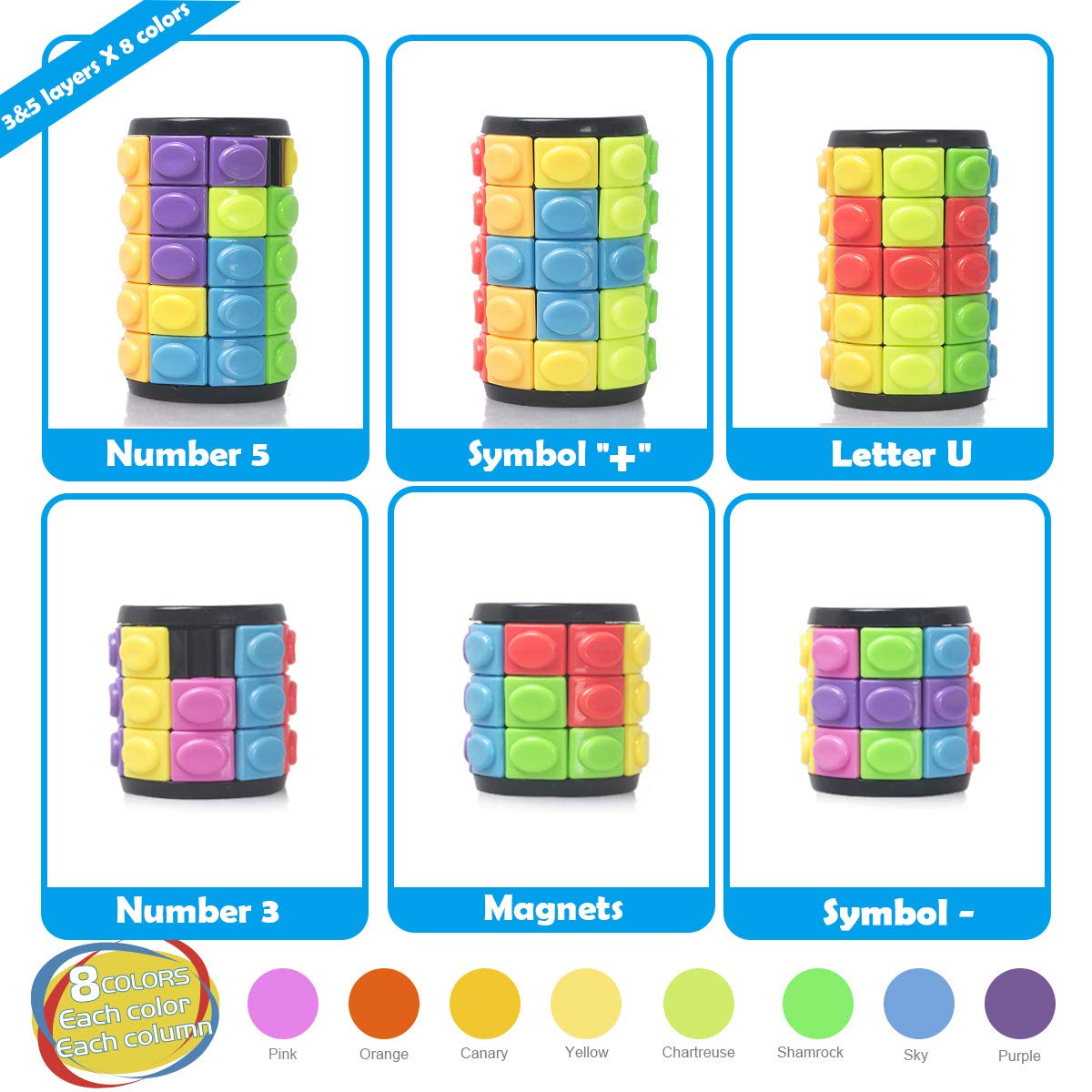 R.Y.TOYS Rotate & Slide Puzzle – 3- & 5-Layer Fidget Cube (8-Color Pieces)