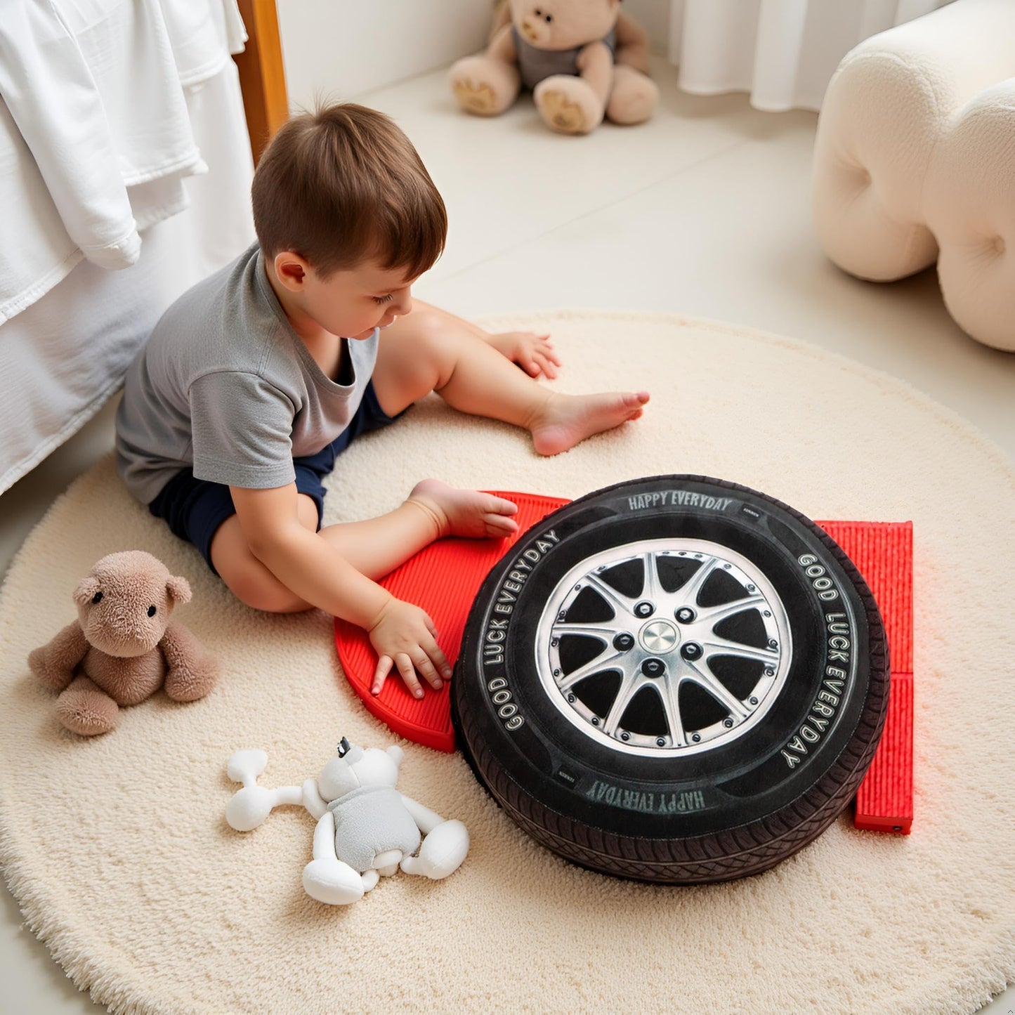 Ryttir 15.7 Inch 3D Wheel Plush Pillow – Soft Tire Cushion for Home, Car, and Office Decor