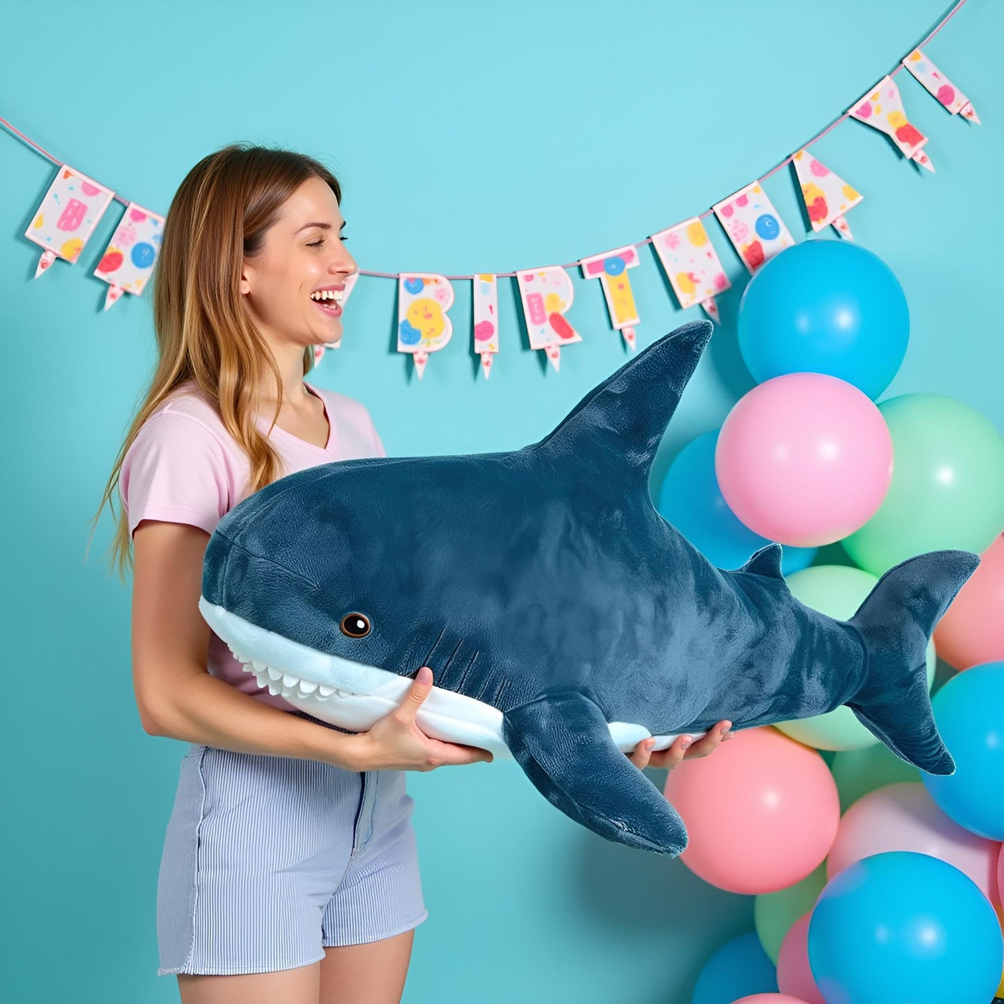 Ryttir 47.2-Inch Giant Shark Plush Pillow – XXL Shark Stuffed Animal & Decor