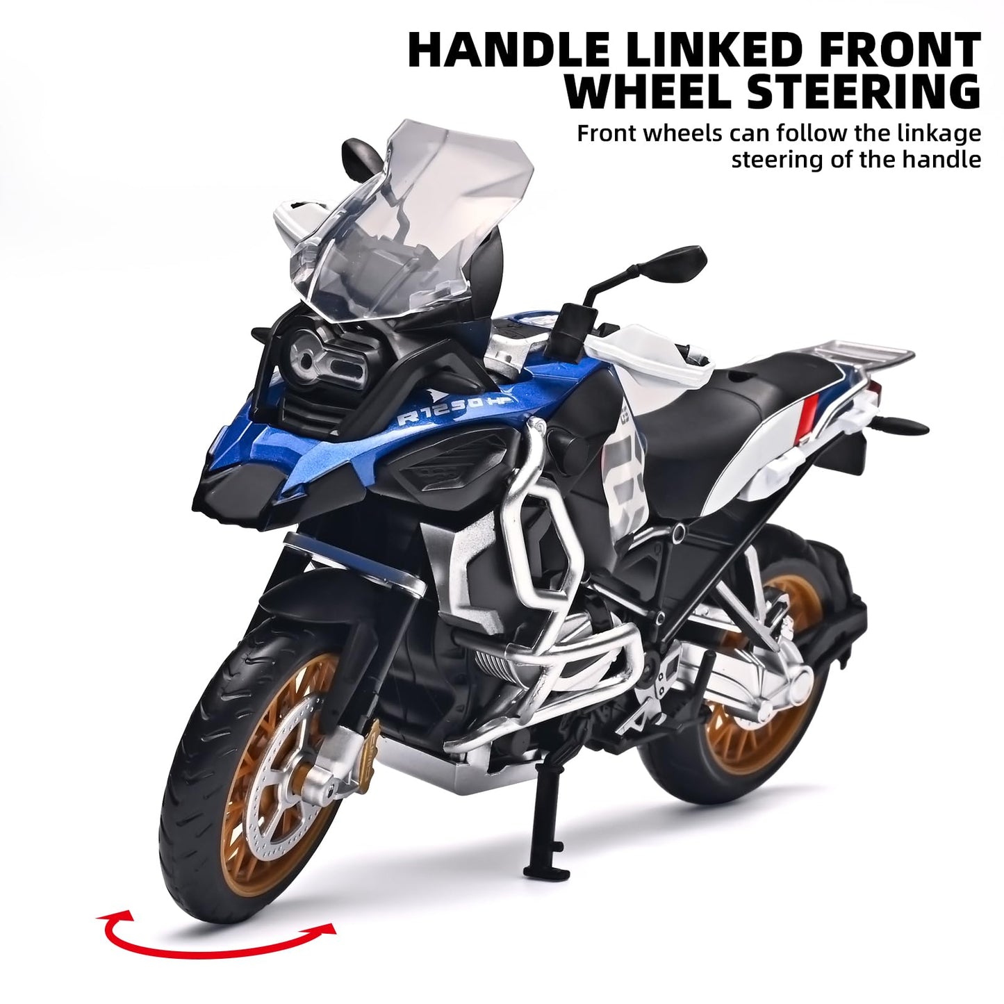 RZAPE Diecast 1/12 R1250 GS ADV Motorcycle Model | Steerable Front Wheel Toy