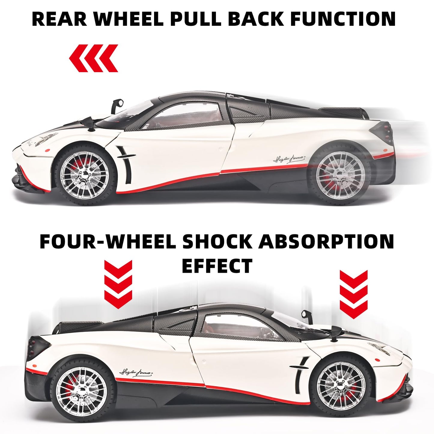 RZAPE Pagani Huayra Dinastia 1:18 Diecast Car – Light & Sound, Pull-Back, White