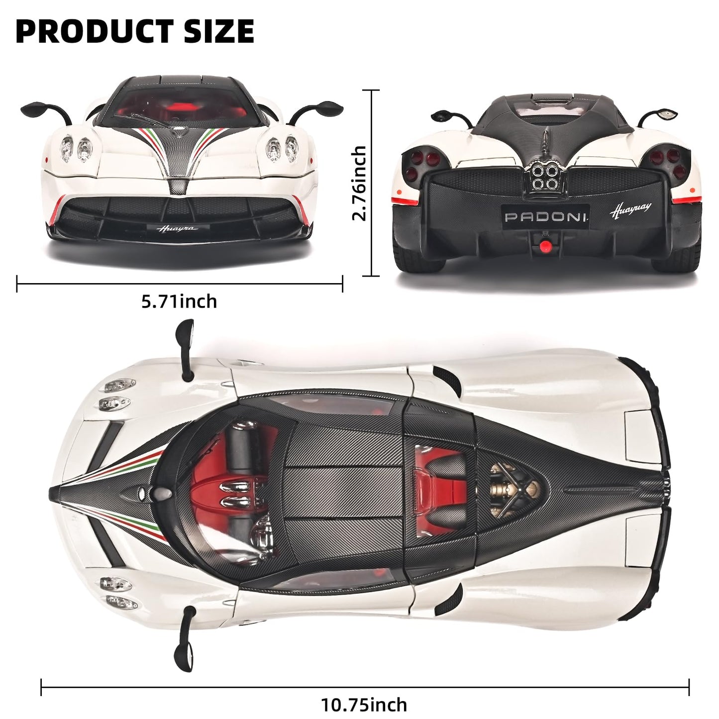 RZAPE Pagani Huayra Dinastia 1:18 Diecast Car – Light & Sound, Pull-Back, White