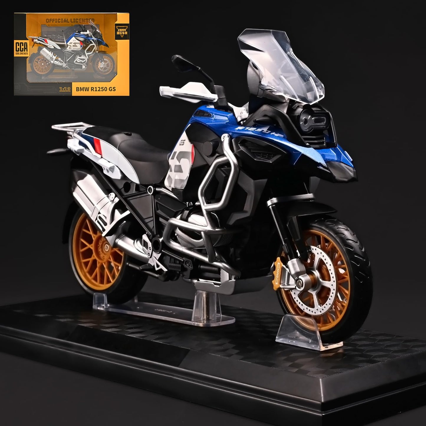 RZAPE Diecast 1/12 R1250 GS ADV Motorcycle Model | Steerable Front Wheel Toy