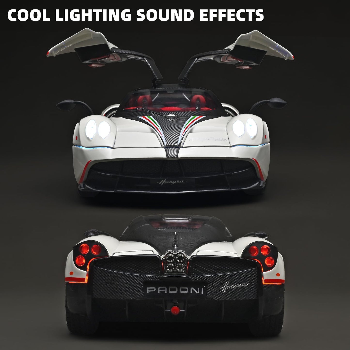 RZAPE Pagani Huayra Dinastia 1:18 Diecast Car – Light & Sound, Pull-Back, White
