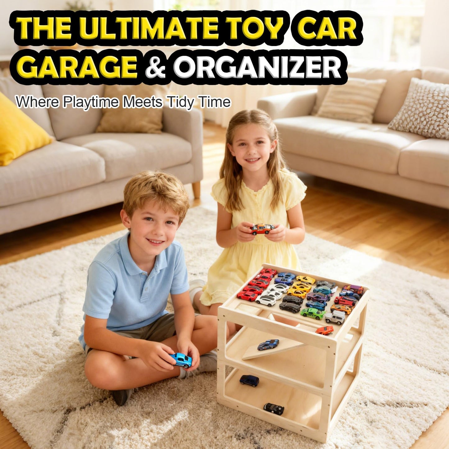 RZYLKA 3-Tier Wooden Display Case for Hot Wheels, Matchbox & 1/64 Diecast Cars