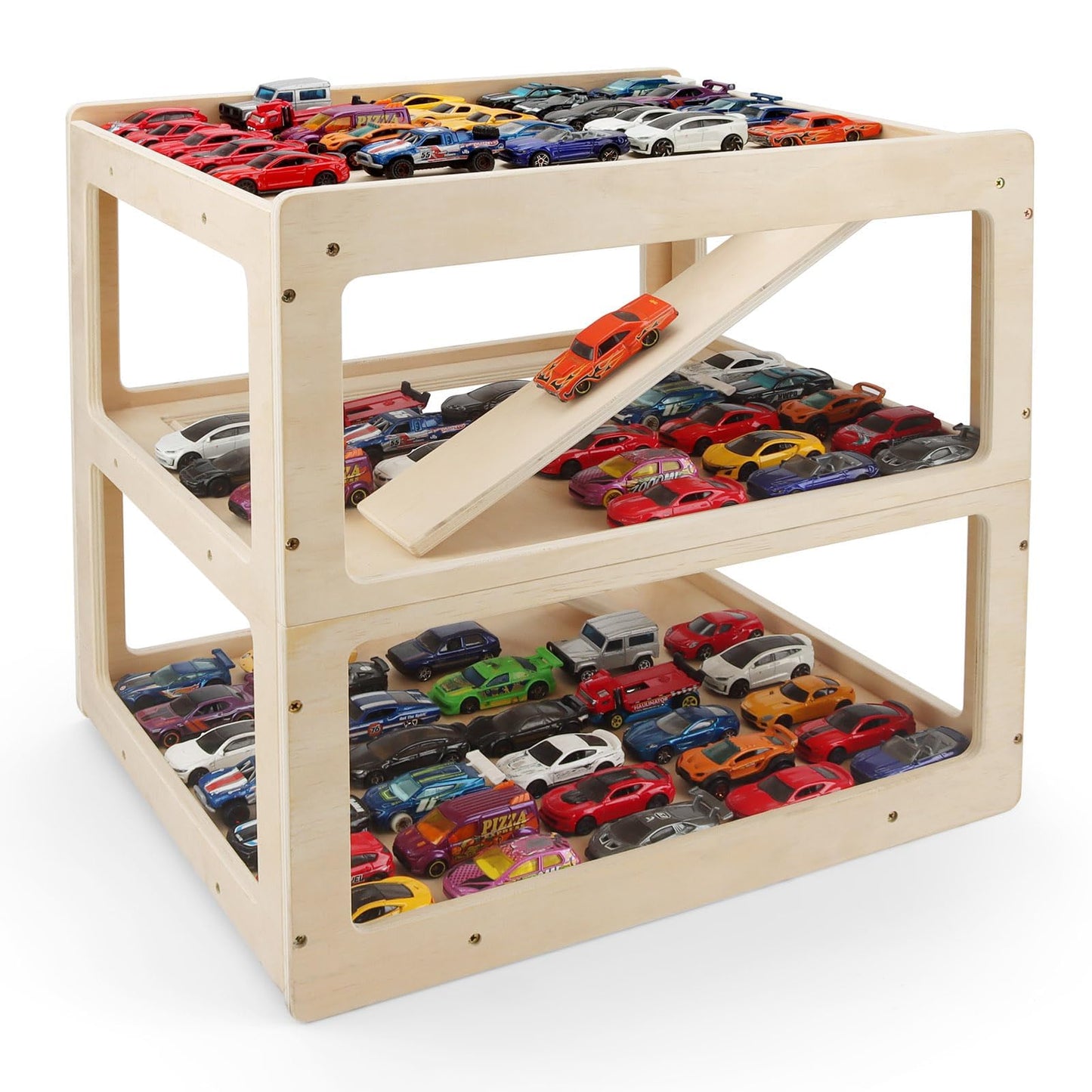 RZYLKA 3-Tier Wooden Display Case for Hot Wheels, Matchbox & 1/64 Diecast Cars