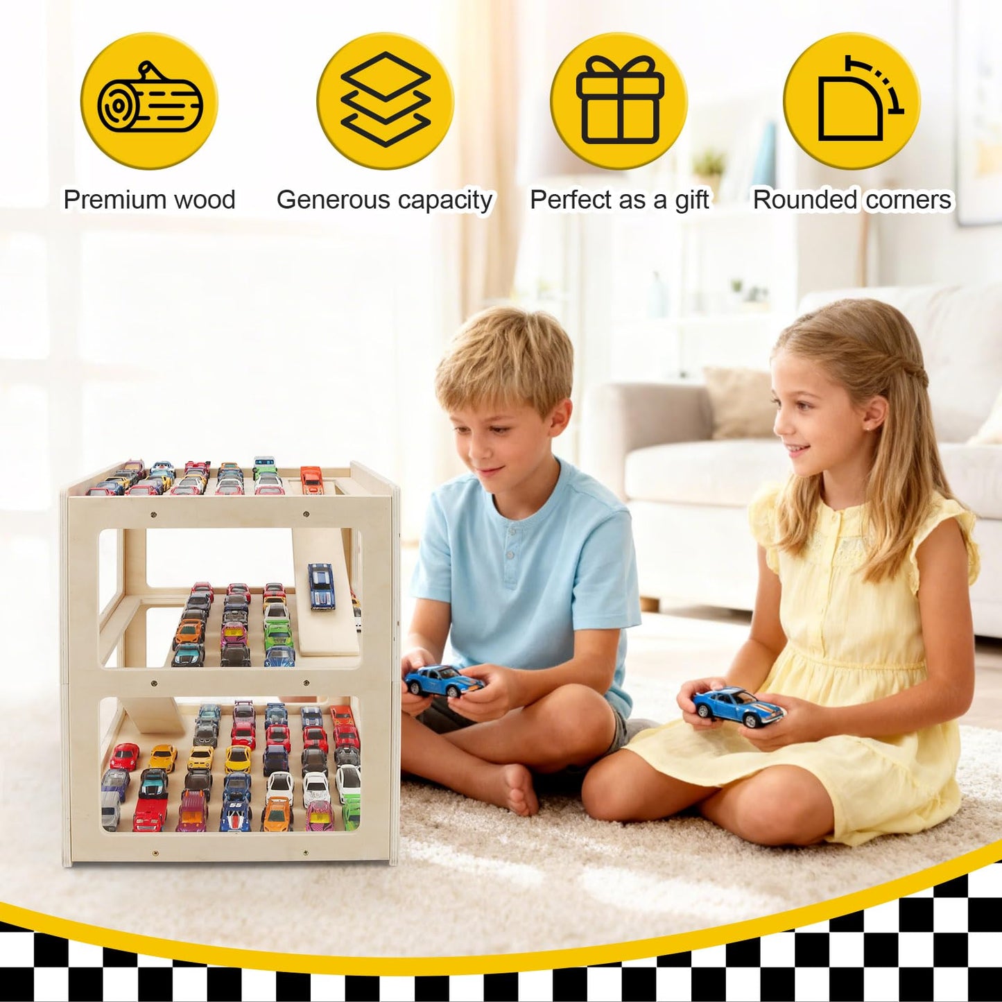 RZYLKA 3-Tier Wooden Display Case for Hot Wheels, Matchbox & 1/64 Diecast Cars