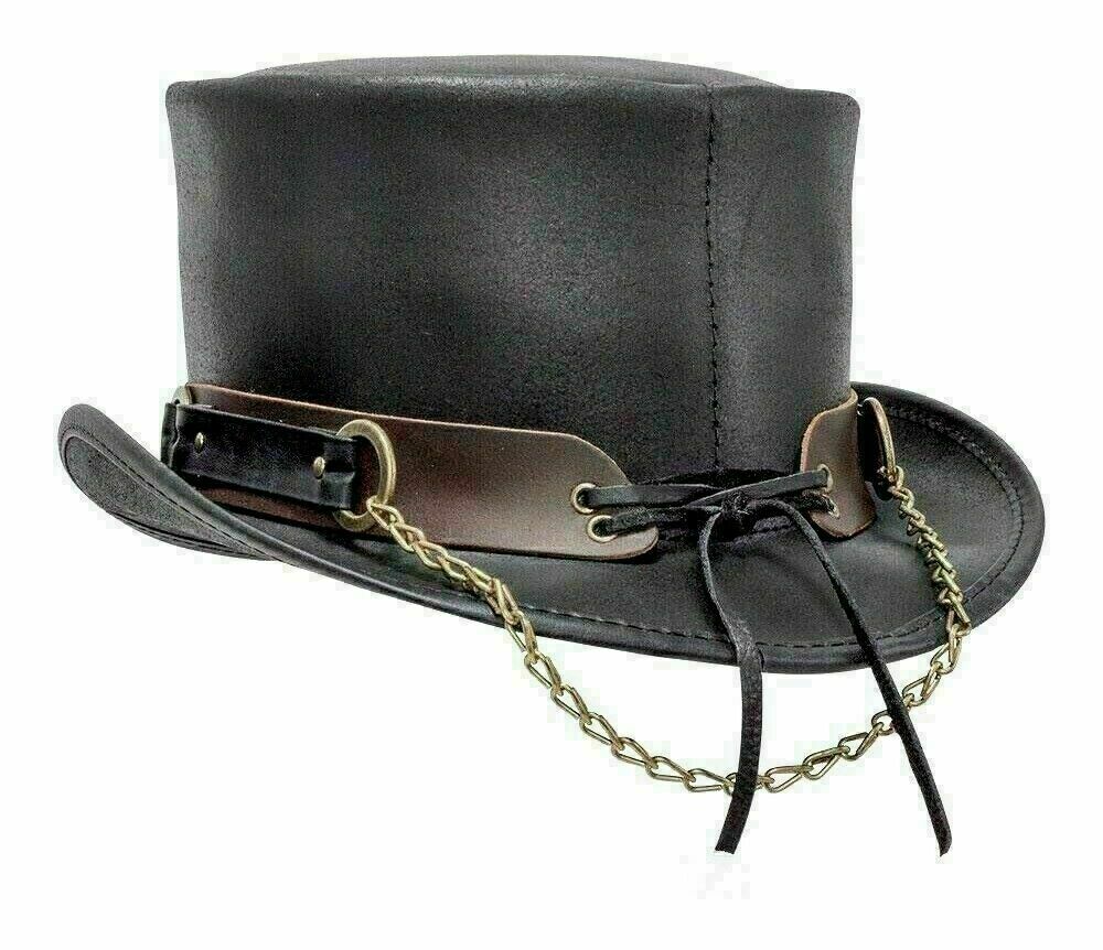 Custom made 5" Steampunk Deadman Top Hat , El Dorado Classic Ring Band Biker Leather Top Hat