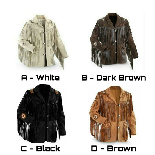Men's Western coat cowboy suede leather jacket with Fringes Black