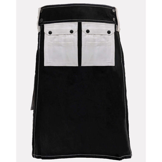 Black & White Work Wear Utility Kilt for Working Men With Multi Packets