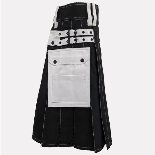 Black & White Work Wear Utility Kilt for Working Men With Multi Packets