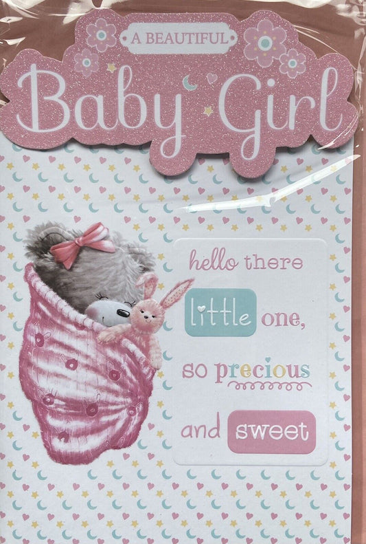 A Beautiful Baby Girl Lovely Pink Card. New Baby Girl.