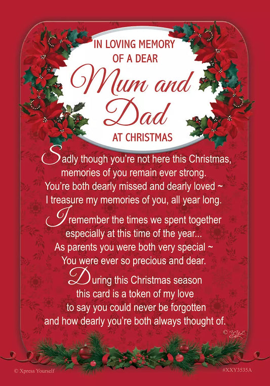 Loving Memory Christmas Graveside Memorial Card - Dear Mum & Dad 6.5x4.75"