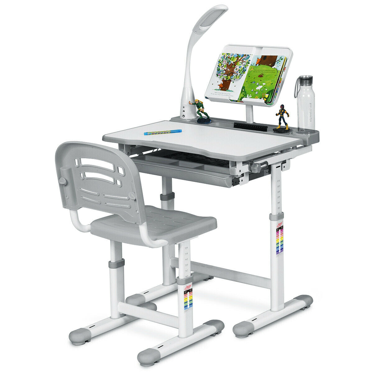 Height Adjustable Kids Study Desk Table Chair Set with Lamp-Blue