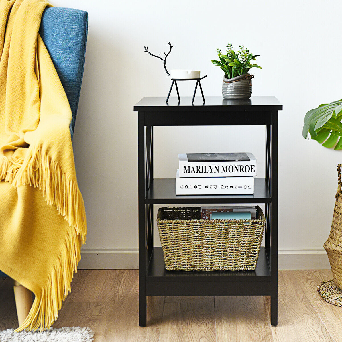 3-Tier Wooden Side table / Bedside Table -Grey