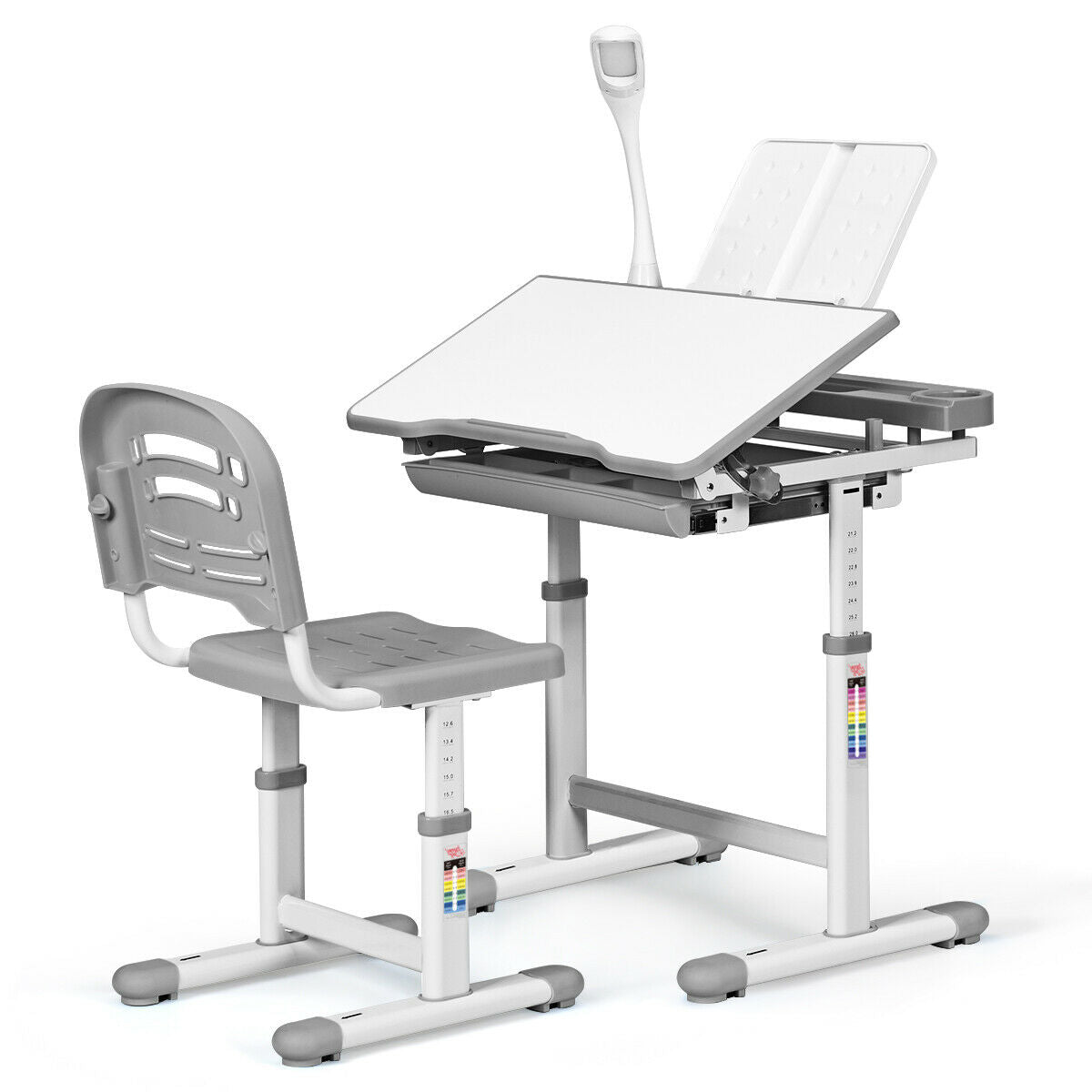 Height Adjustable Kids Study Desk Table Chair Set with Lamp-Blue