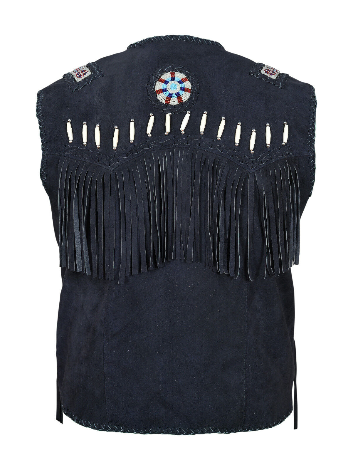 Men Western Wear Suede Leather beaded Vest Fringe bones