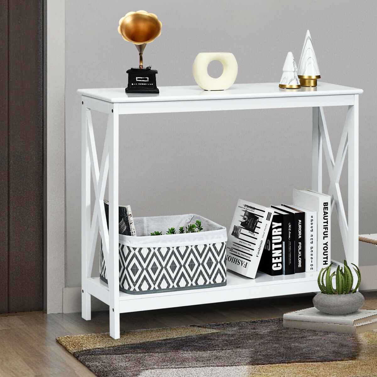 2 Tier Wooden Console Table-Black