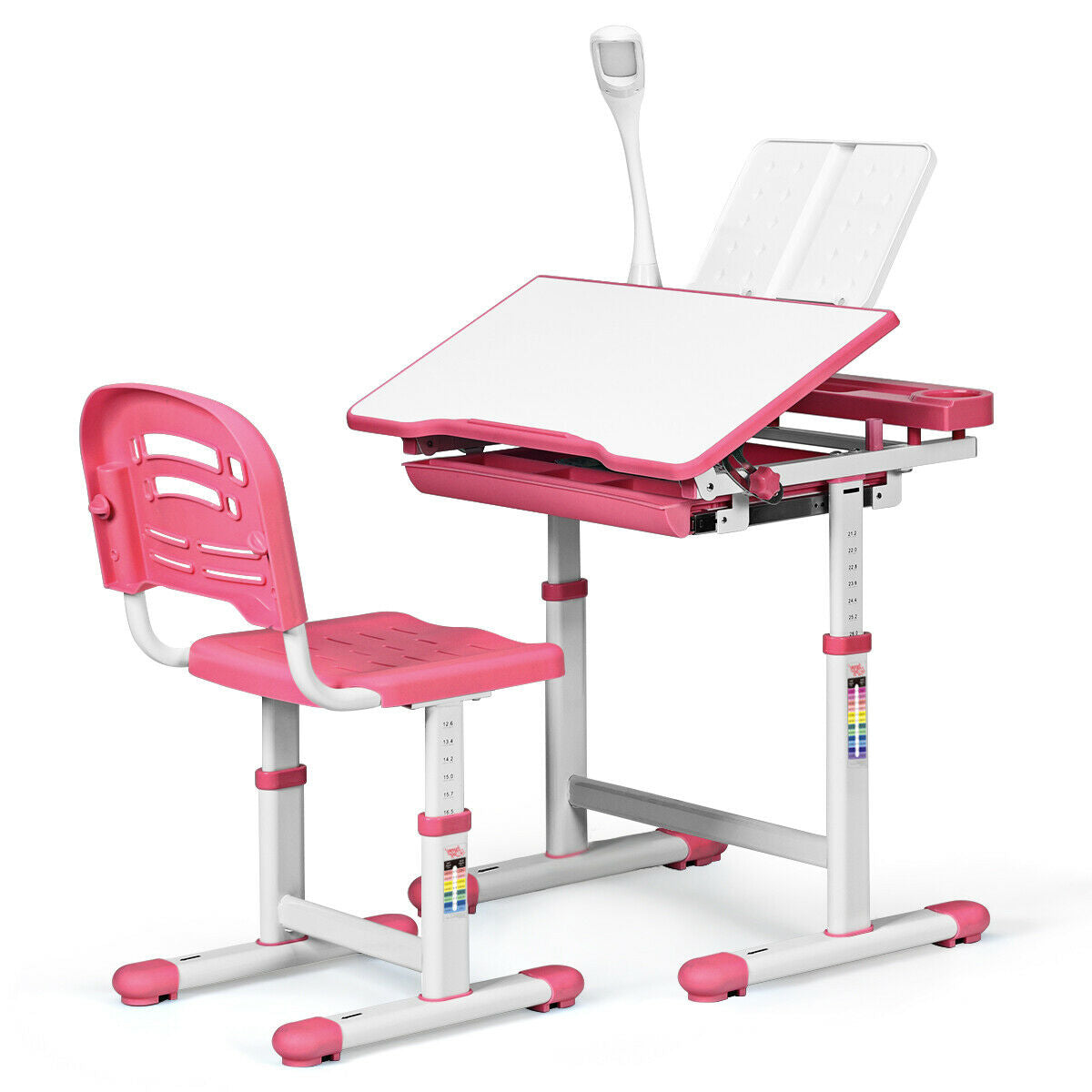 Height Adjustable Kids Study Desk Table Chair Set with Lamp-Blue
