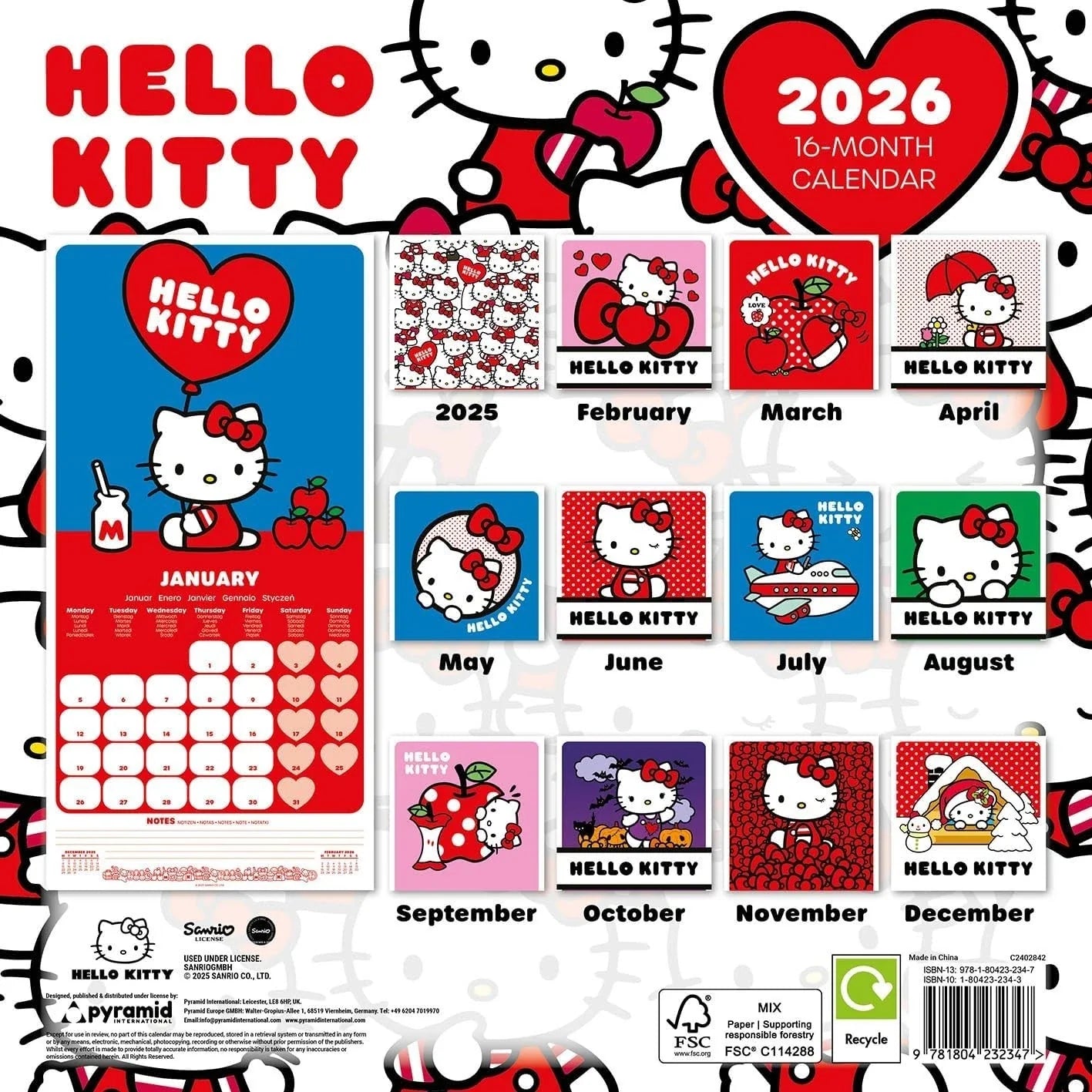 Hello Kitty Official "12 x 12" Square Wall Calendar 2026