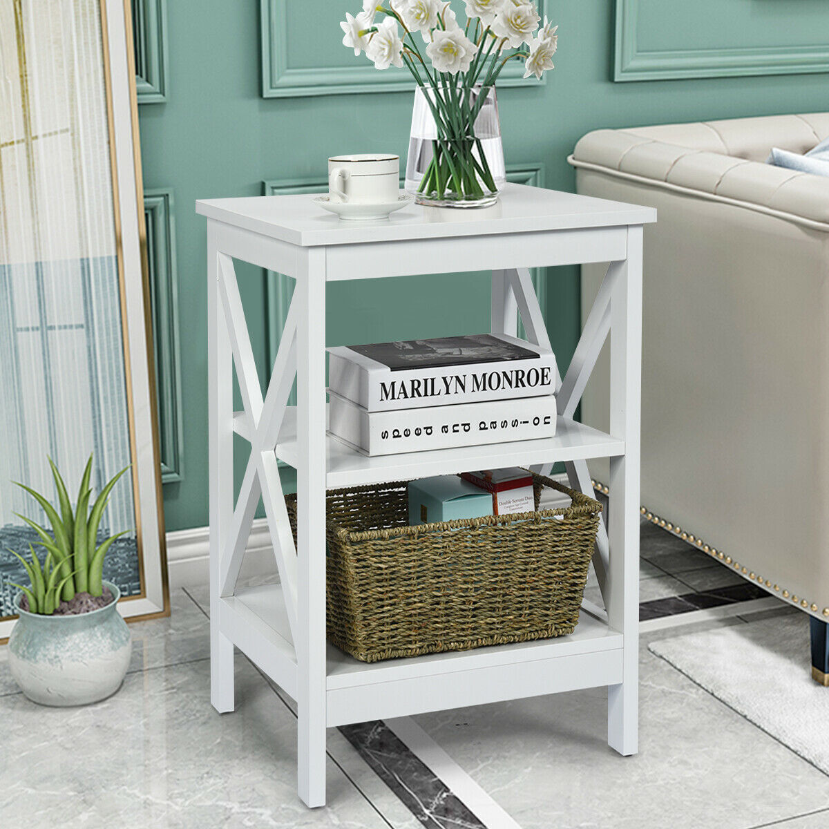 3-Tier Wooden Side table / Bedside Table -Grey