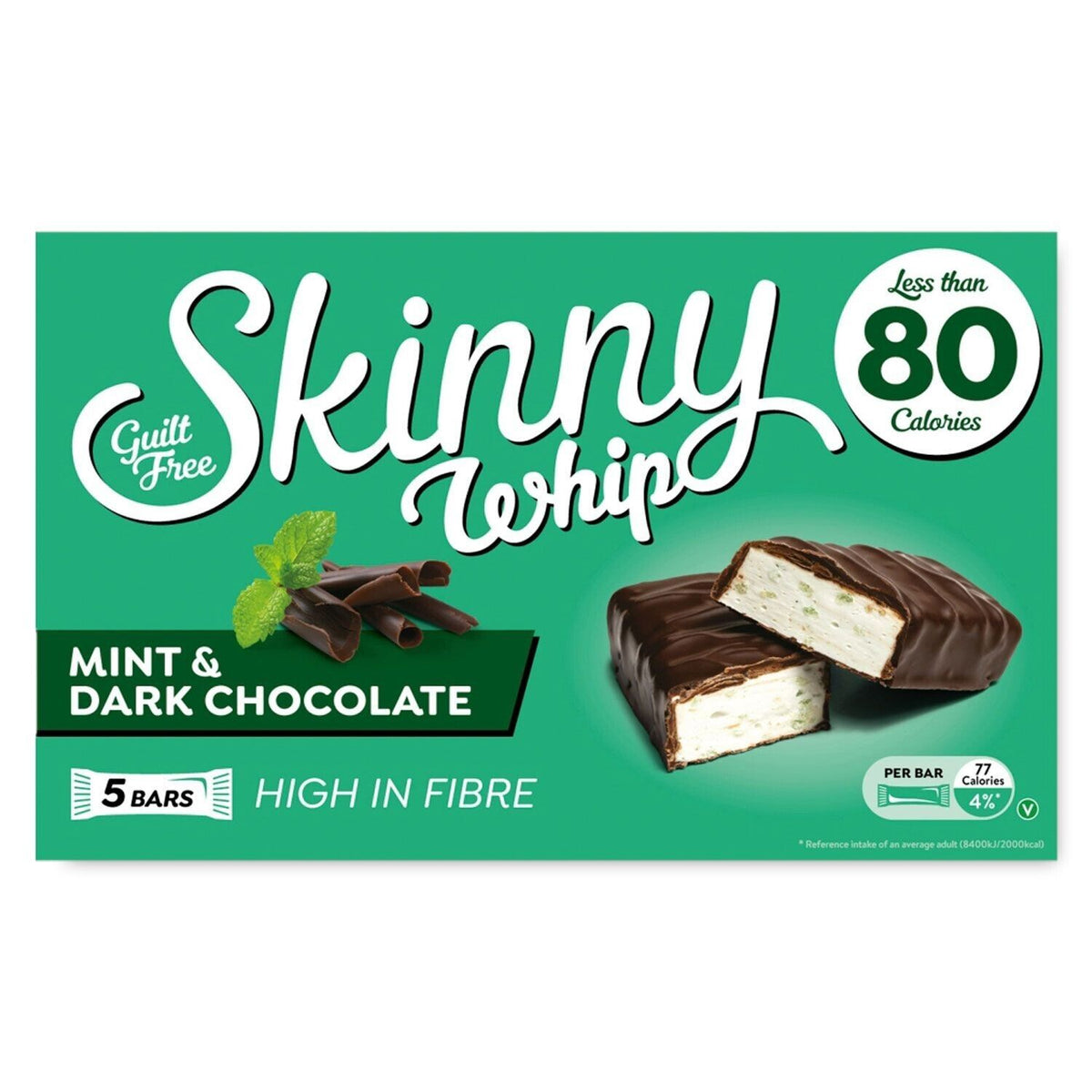 10 x Skinny Whip Mint & Dark Choc Snack Bars 5 Pk 5X20GM