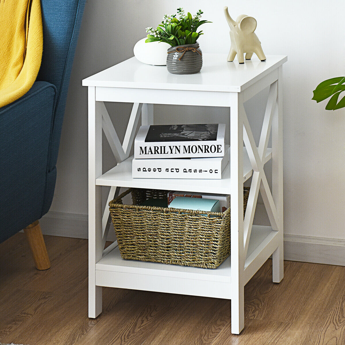 3-Tier Wooden Side table / Bedside Table -Grey