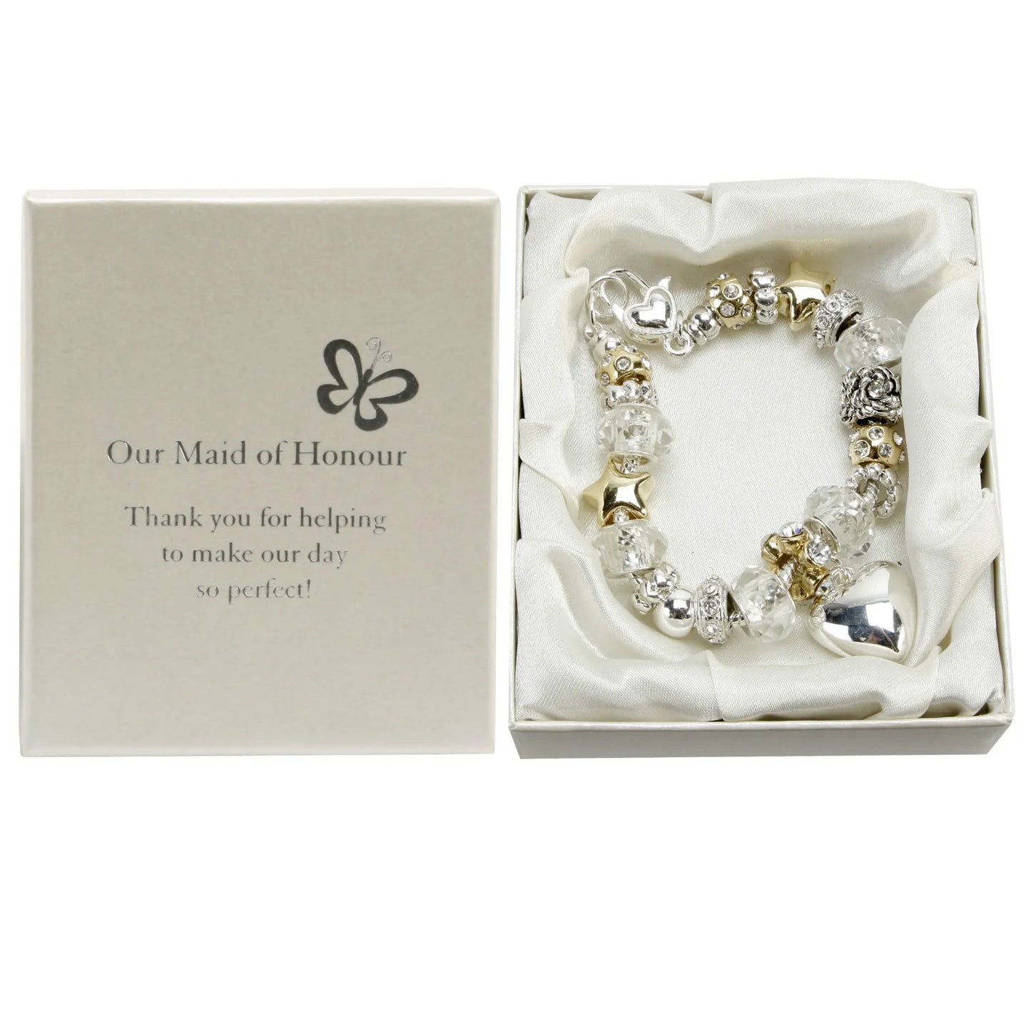 Amore Silver and Gold Bead Charm Bracelet - Maid of Honour