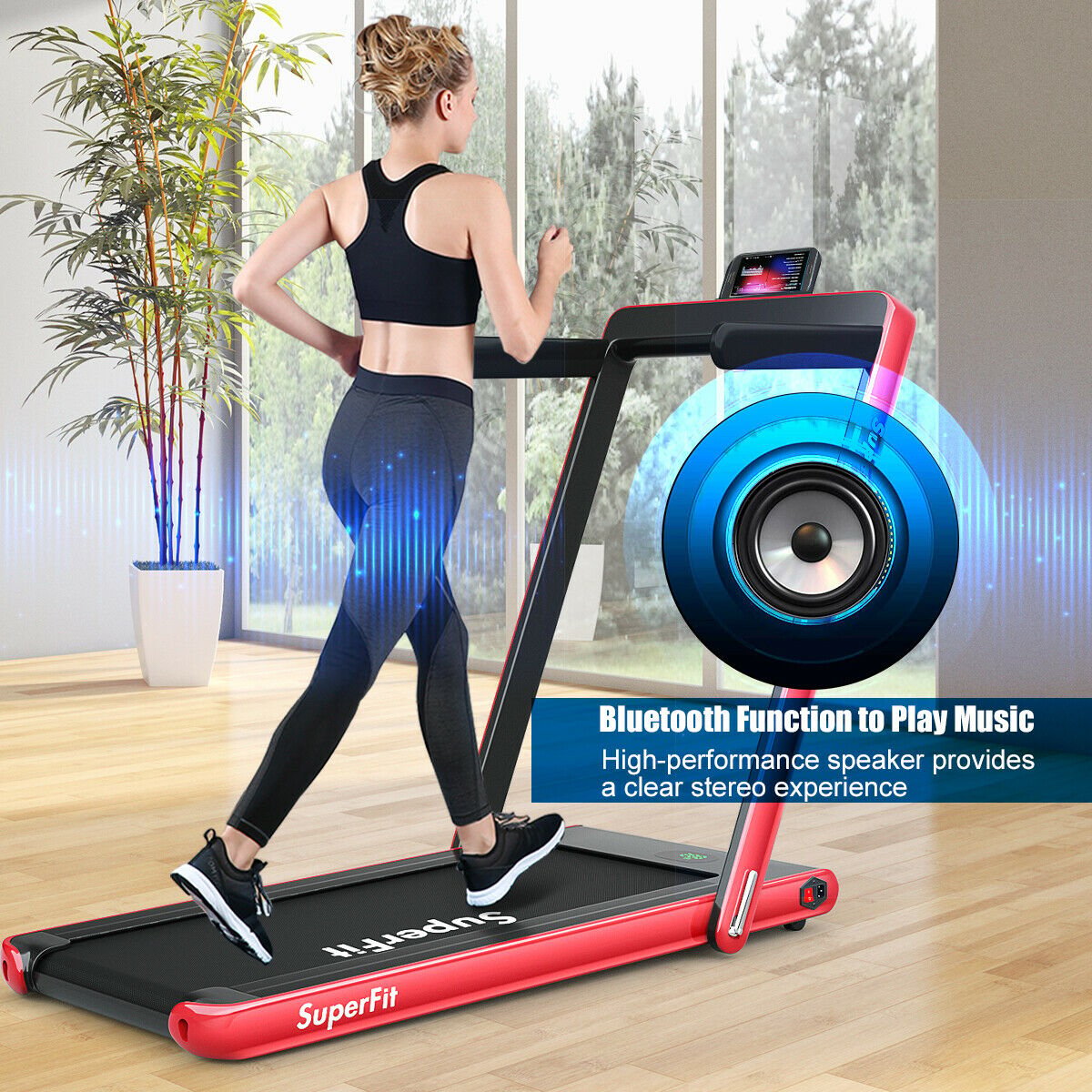 1-12Kph Folding Electric Treadmill with Bluetooth Capability-Black