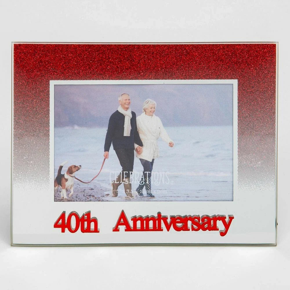 Celebrations Ruby 40th Wedding Anniversary Red Glitter Glass Photo Frame