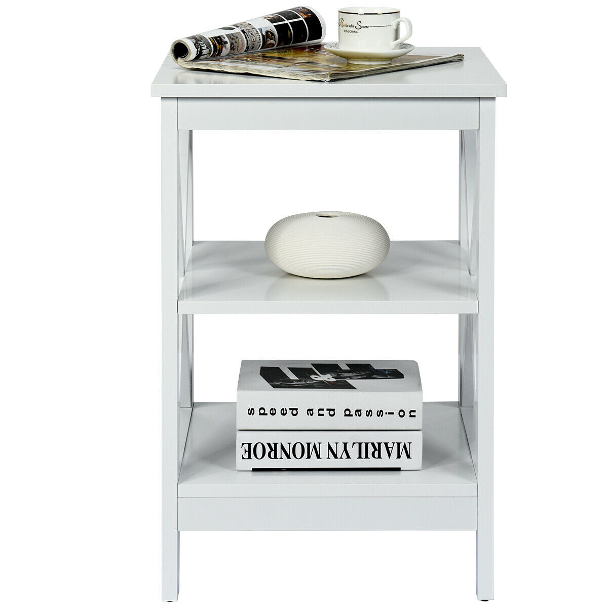 3-Tier Wooden Side table / Bedside Table -Grey