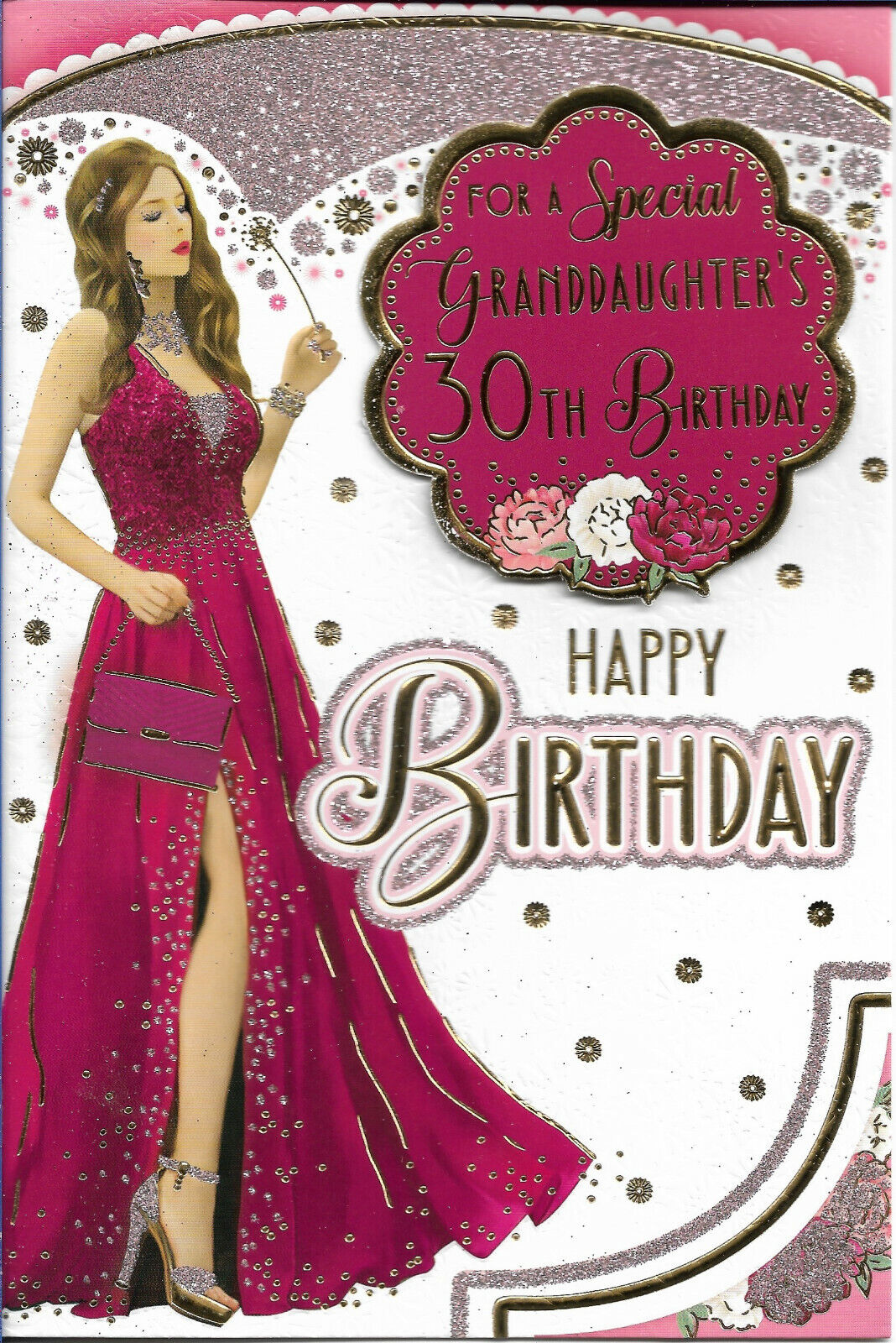 GRANDDAUGHTER 30TH BIRTHDAY GREETING CARD 9"X6" LADY IN DRESS
