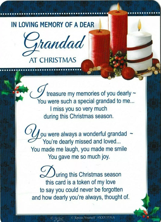 loving memory GRANDAD Christmas memorial grave graveside card memoriam + holder