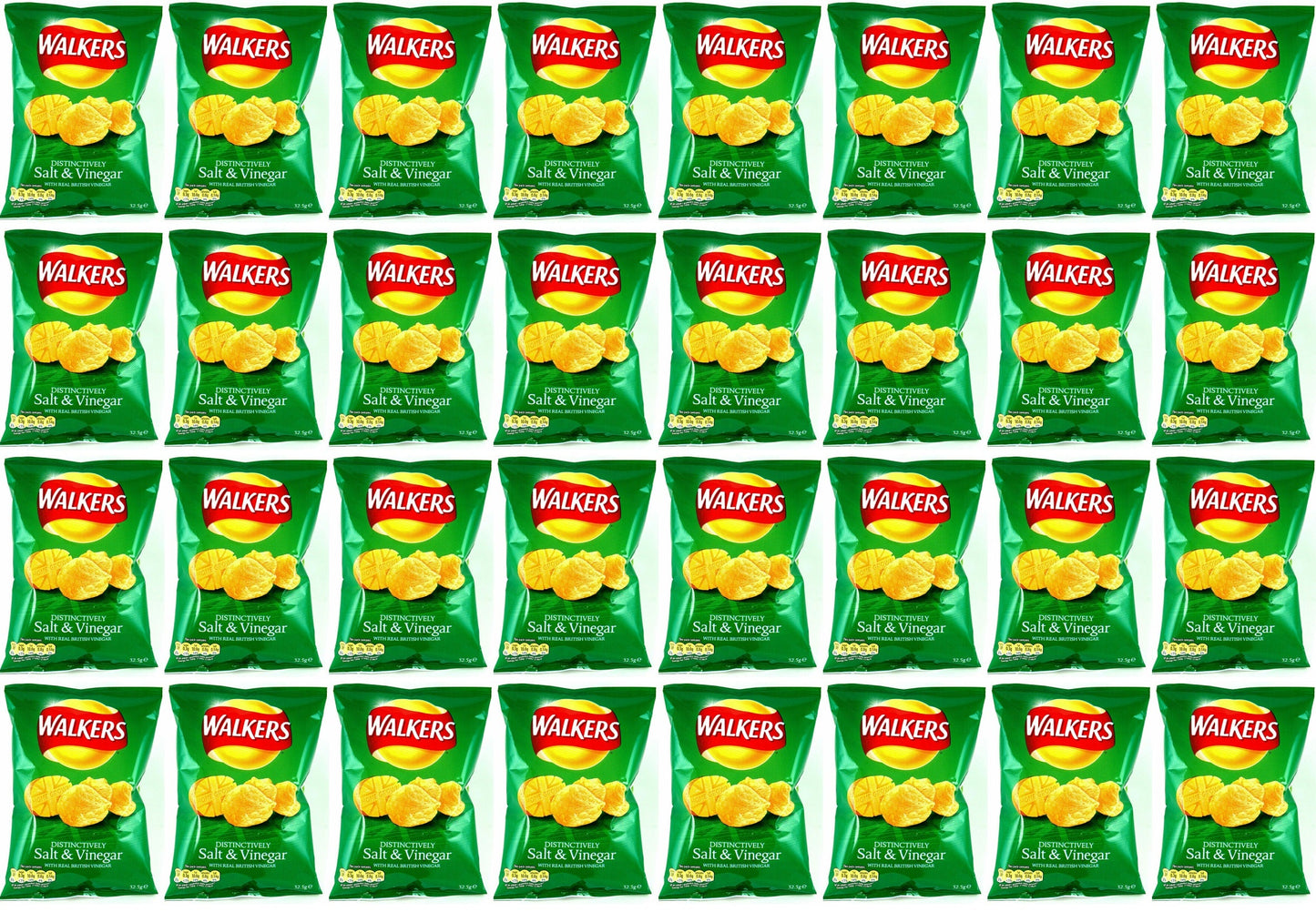 32 x Walkers Distinctively Salt & Vinegar 32.5G + 50% Extra