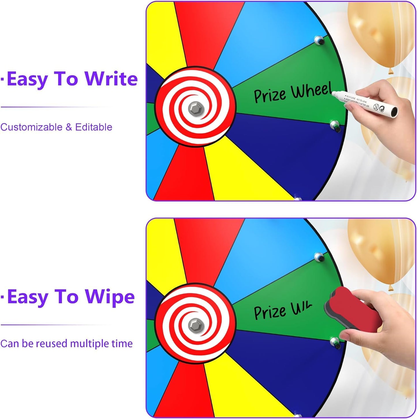 S SKSTYLE 14-Inch Spinning Prize Wheel | 10 Slots Tabletop Roulette for Events