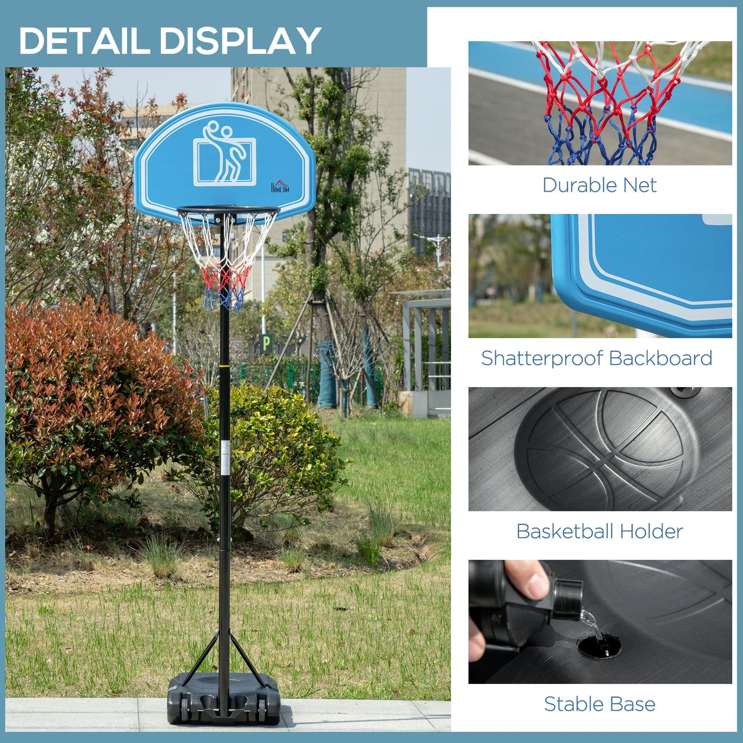 HOMCOM Adjustable Basketball Hoop Stand w/ Wheels and Weight Base