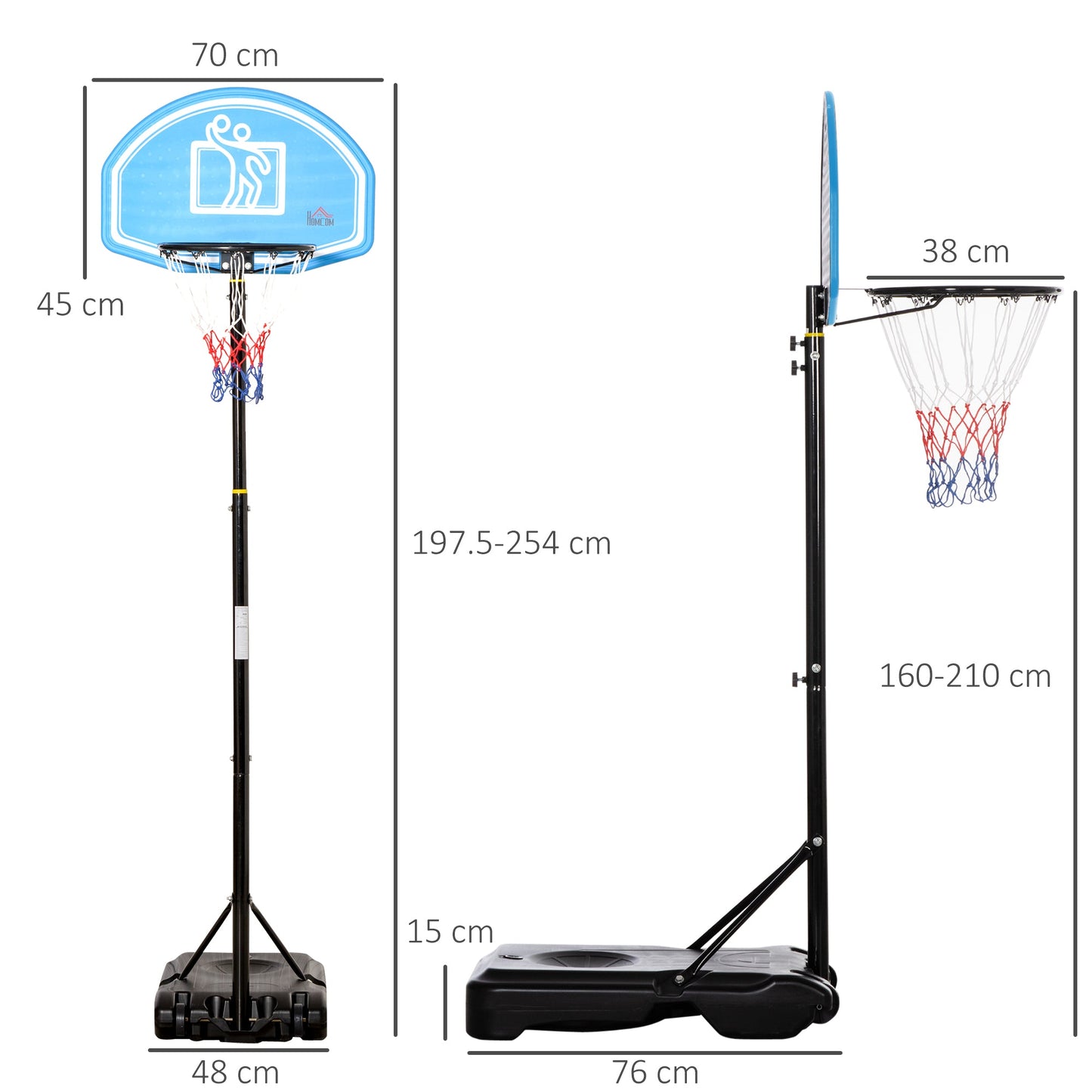 HOMCOM Adjustable Basketball Hoop Stand w/ Wheels and Weight Base