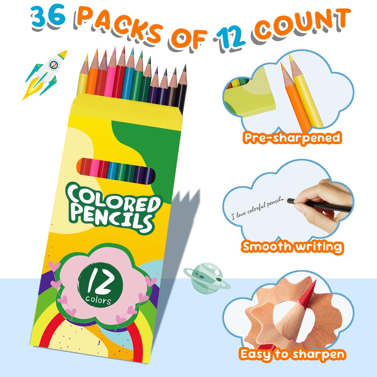 432 Count Colored Pencils Bulk - 36 Packs of 12 Pre-Sharpened Colors | S8686S
