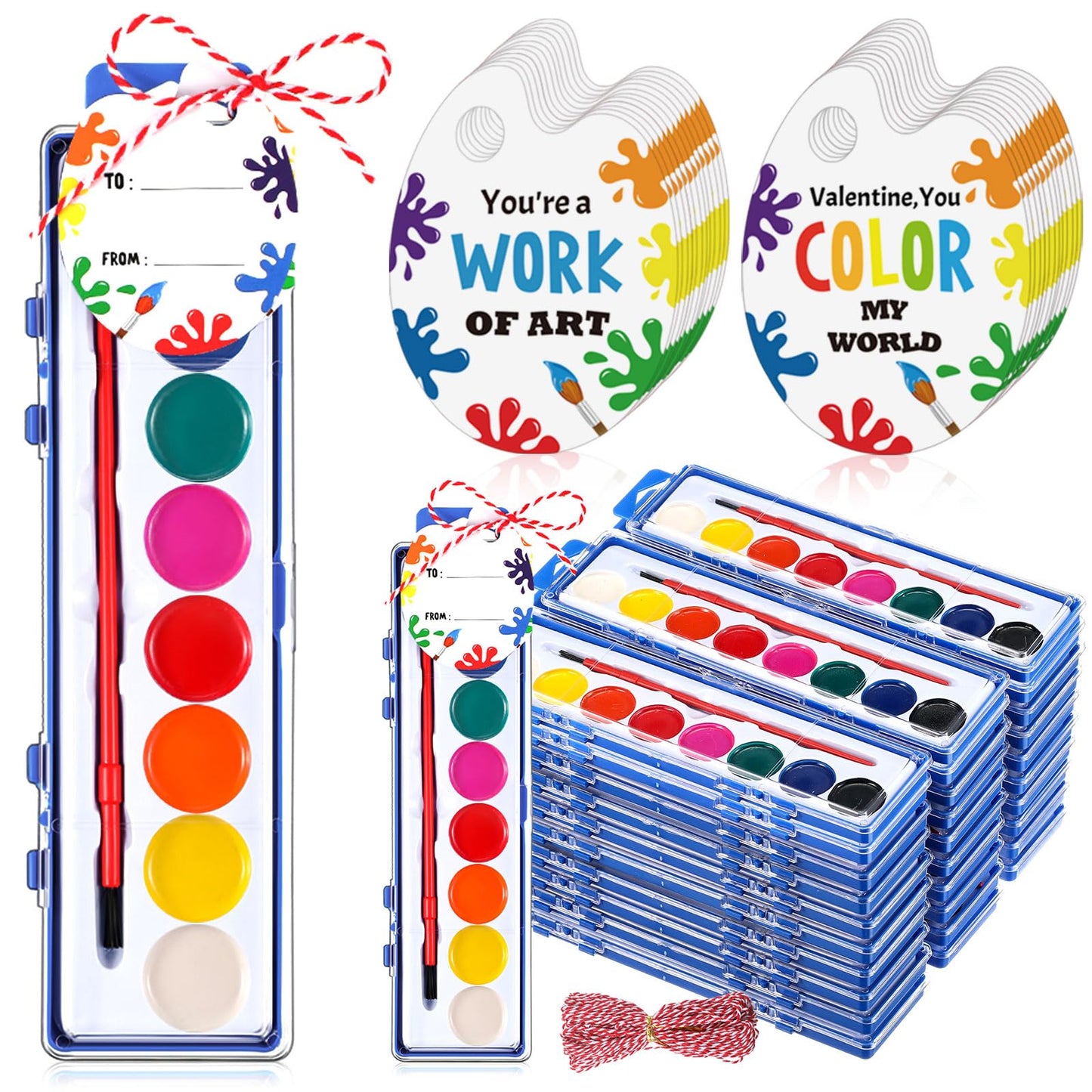 Sabary 30 Pack Watercolor Paint Set with Cards & Rope – Washable Kids Art Supplies for Parties