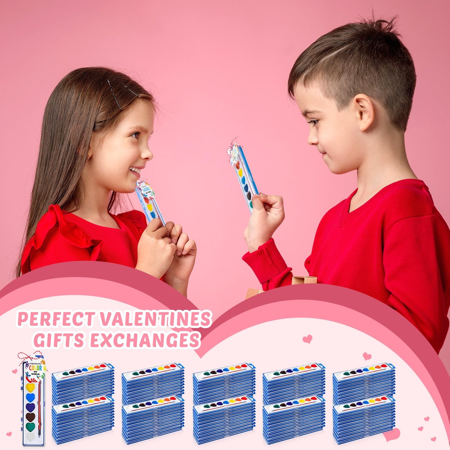 Sabary 50-Pack Heart Watercolor Paint Set with Cards & 20m Rope – Party Favors & Art Supplies