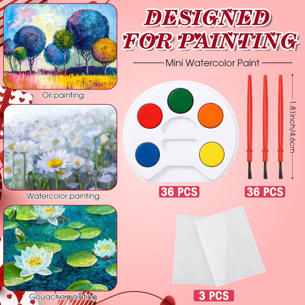 Sabary 24 Pack Valentine Card Set + Watercolor Paint Bulk – Paint Brush Valentines & Gift Favors